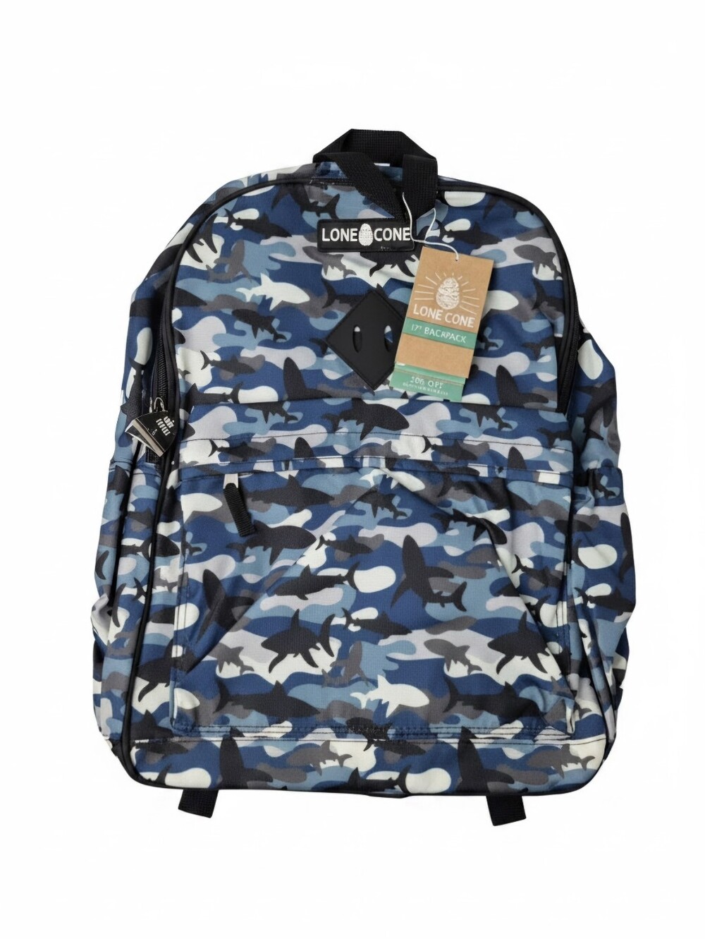 NWT Lone Cone 17" Kids School Backpack Blue Shark Camo Padded Laptop Sleeve